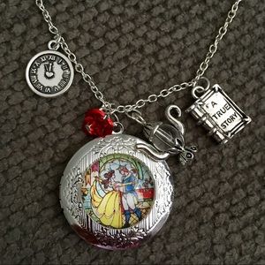 Beauty & the Beast locket necklace wth charms